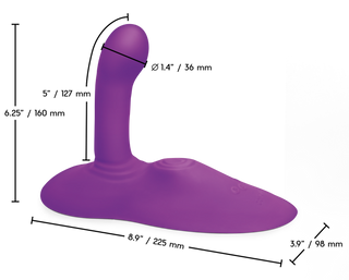 Cowgirl Rodeo Ryttare som stöter: En lila ride-on maskin tillverkad av kroppssäker silikon, som mäter 6,25" hög, 8,9" lång, 3,9" bred med ett skaft med en diameter på 1,4" - perfekt för äventyrliga åkturer.