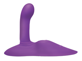 Cowgirl Rodeo Rider Thrusting sexleksak, tillverkad av kroppssäker silikon med ett böjt skaft och bred bas, visad mot en vit bakgrund.