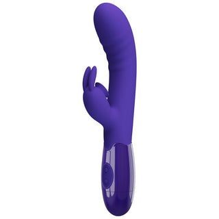 Cerberus Licking Rabbitvibrator har ett böjt skaft för G-punkt stimulans och en dubbelverkande design med kaninöronformad extern stimulator för intensiv klitorisstimulans.