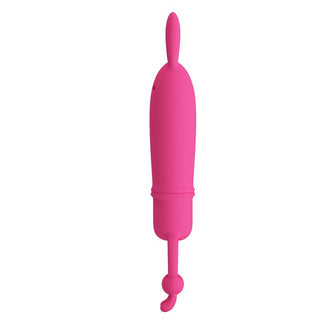 Rosa bulletvibrator i silikon med slimmad design, rundad spets och handtag med ögla.