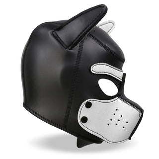 Intoyou Neoprene Hundmask är en svart och vit hundmask med öron och nos, tillverkad av slättsydda material - perfekt för alla som gillar att leka med hundar.