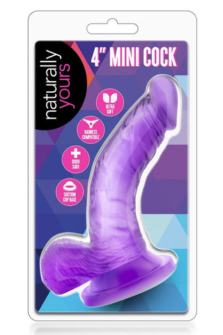 Naturally Yours 12 cm Dildo, i lila förpackning, har en ultramjuk textur och selekompatibilitet, perfekt för dem som letar efter en realistisk sexleksak som ger G-punktsstimulering.