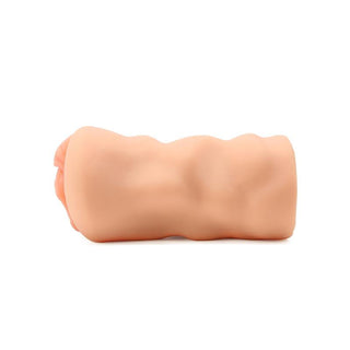 Senturn Janine Swan Masturbator är en beige, mjuk TPE-tillverkad cylindrisk njutningsapparat med en texturerad yta för en realistisk upplevelse, visad mot en vit bakgrund.