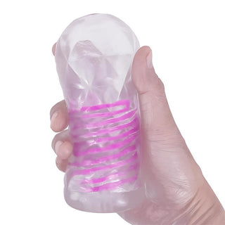 Transparent Pretty Love Spiral Masturbator, 15 cm, med rosa spiraldesign, visad mot en vit bakgrund.