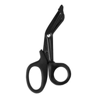 Säkerhetssax för Bondage i medicinsk kvalitet med vinklade blad och stora grepp, perfekt för nödsituationer och bondage, isolerad på vit bakgrund.