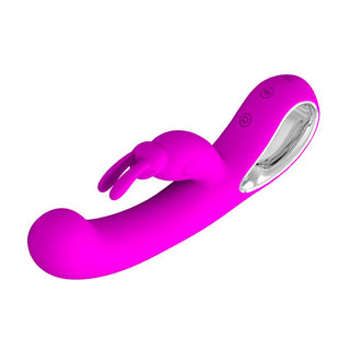 PrettyLove Webb Rabbitvibrator är en rosa silikonvibrator med böjt skaft för G-punktsstimulans och extern klitorisstimulans.