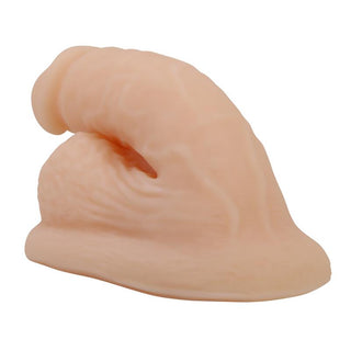En 13 cm köttfärgad TPE-dildo med en böjd, strukturerad design.