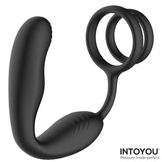 Svart prostatamassagerare i silikon med en böjd skaft och två ringar, designad av Intoyou Bruce Prostatamassager 360°.