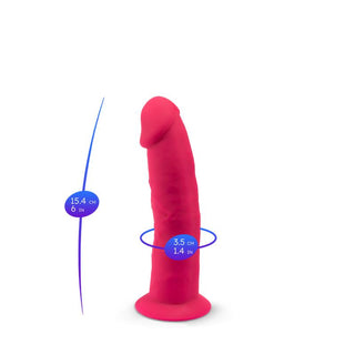 Silikondildo med dubbel densitet, ljus hudfärg, 17 cm lång med utvidgad bas, tillverkad av Silexpan-material, mot vit bakgrund.