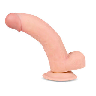 Slidy Realistisk Dildo har ett naturtroget utseende i hudton med en praktisk sugbas mot en ren vit bakgrund.