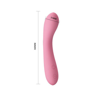Rosa silikonvibrator med två knappar, 160 mm lång och 31 mm bred.