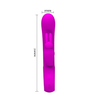 PrettyLove Webb Kaninvibrator: Ljusrosa dubbel silikonvibrator med kaninformad klitorisstimulans, 210 mm lång och 35 mm bred, för intensiv G-punktsstimulans.
