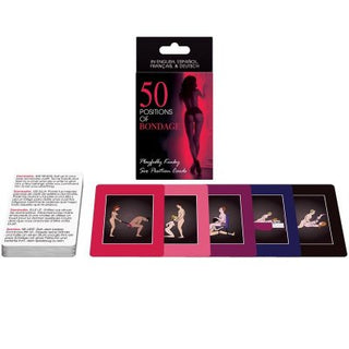 Bondage Kortspel 50 Positioner är en kortlek med 50 illustrerade kort, med bondagepositioner med flerspråkig förpackning, perfekt för äventyrliga par.