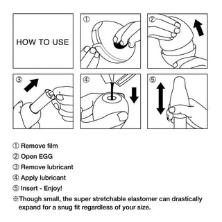 Följ de illustrerade steg-för-steg-instruktionerna för att använda Tenga Egg Brush, en stretchig engångsprodukt. Tillsätt glidmedel och njut av detta lättanvända ägg för en smidig, behaglig upplevelse.