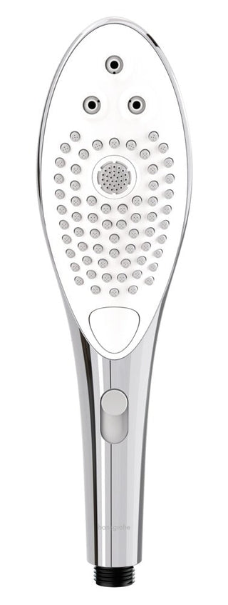 Upplev Womanizer Wave, med en elegant silver och vit design med flera sprayinställningar. Njut av lyxen med Pleasure Jet-teknik för en överseende dusch samtidigt som du omfamnar en vatteneffektiv design.