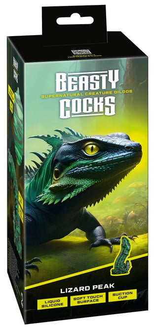 Beasty Cocks Lizard Peak-dildon har en livlig Lizard Peak-design, tillverkad av flytande silikon för en mjuk touch och utrustad med en sugkopp som väcker fantasi till liv på ett förtrollande sätt.
