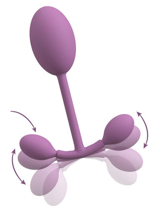 Vaginal Trainer Bouncing är en lila silikonövare med två flexibla bulber, perfekt för bäckenbottenträning. Pilarna visar rörelse för att hjälpa till att stärka knipmusklerna effektivt.
