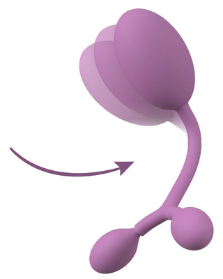 Lila Vaginal Trainer Bouncing, tillverkad av silikon för bäckenbottenträning, med en pil som visar den större ovala delens svängande rörelse för att effektivt träna dina knipmuskler.