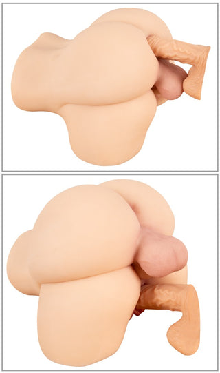 Realistixxx Deluxe Double Torso har två anatomiska modeller i silikon som visar manliga och kvinnliga yttre könsorgan bakifrån och från undersidan - idealisk för studier eller som en realistisk dubbelsidig masturbator.