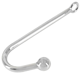 Analhake i metall med kulspets och ögla, silverfärgad, avbildad mot en vit bakgrund.