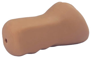 Emma M Realistic Lösvagina är en beige, oregelbundet formad vuxenärm med ett litet hål i ena änden, tillverkad av mjukt TPE-material.