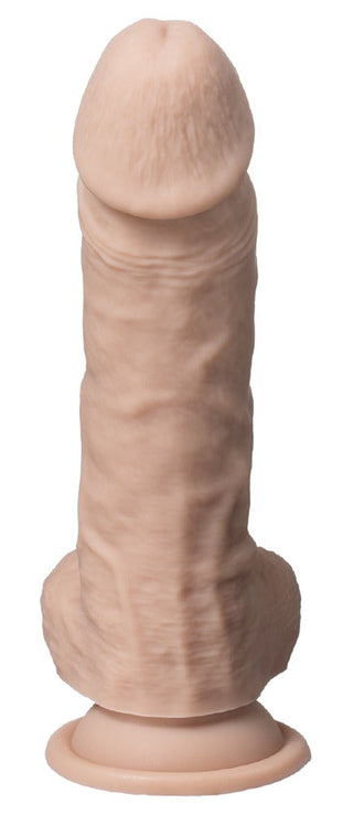 SilexD 7" Real Skin Dildo i silikon med Silexpan, realistiskt utseende och sugkopp, visa upprätt mot en vit bakgrund.