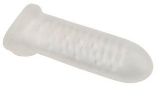 Rebel Penissleeve Med Kulring är en genomskinlig fingerkudde i latex för engångsbruk som är utformad för att skydda fingrarna under arbetsuppgifter och liknar en liten penissleeve.