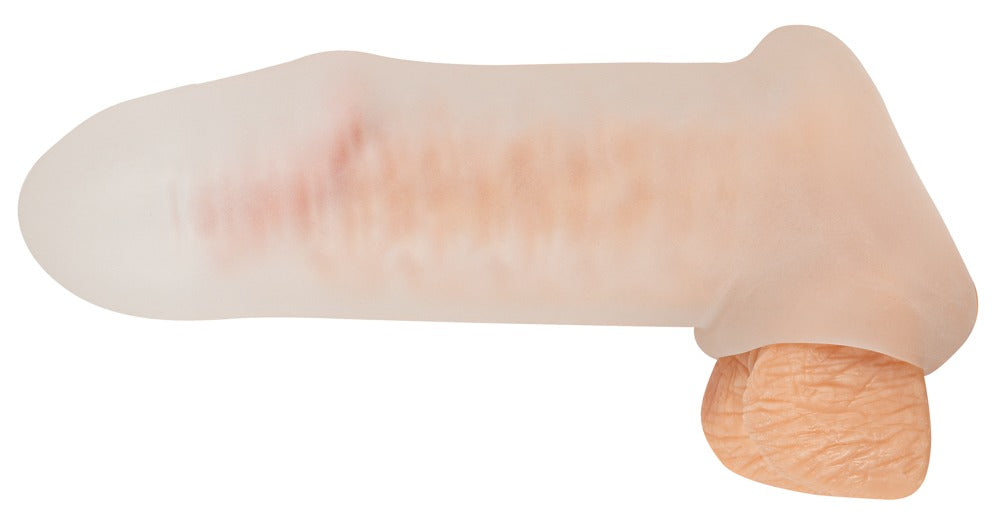 Rebel Penissleeve Med Kulring, en realistisk penis sleeve för förstoring, visas utsträckt i en neutral färg och isolerad på en vit bakgrund.