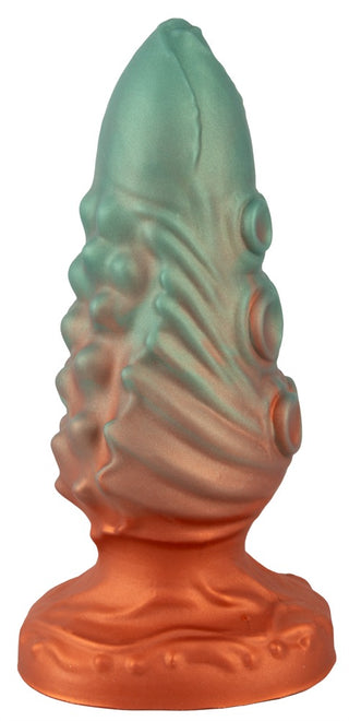 Beasty Cocks Atlantis Buttplug är en grön och orange analplugg i flytande silikon med en fantasy-inspirerad texturerad design och en robust sugkopp för säker placering.