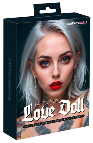 Förpackningslåda för You2Toys Tattooed Sex Doll, som visar en docka med vitt hår, tatueringar och rött läppstift.