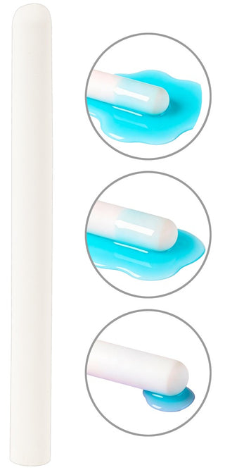 Vit absorptionspinne för onanihjälpmedel, visad i närbild; cylindrisk form, slätt vitt material.