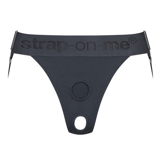 Svart underklädessele i mjukt elastiskt material med strap-on-me-midjeband och två runda öppningar framtill.