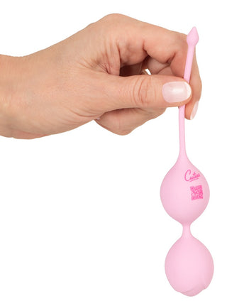 Rosa silikonbollar ”Double Love Ball Knipkulor Cuties” med ögla som handtag och synlig logotyp.