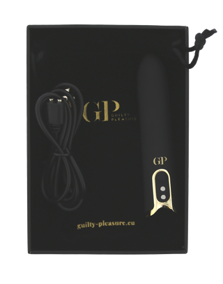 Crave Bulletvibrator är en svart och guldfärgad vattentät bulletvibrator med USB-uppladdning, som levereras i en snygg Guilty Pleasure-box.