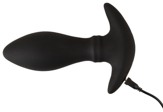 Moving Rings Butt Plug i svart silikon erbjuder en tvåmotorig design, T-format handtag och kommer med en laddningskabel för en förbättrad upplevelse.