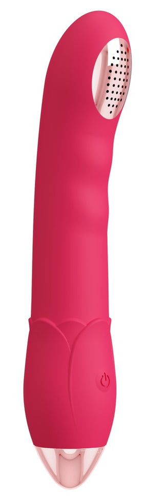 Showers to Orgasm Duschvibrator: Rosa silikonvibrator med böjd topp, texturerad yta och power-knapp vid basen. Vattentät, uppladdningsbar och har 10 intensiva vibrationslägen för maximal njutning i duschen.