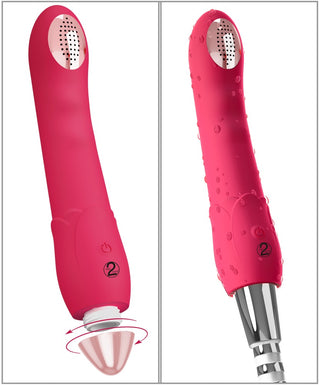Två Showers to Orgasm Duschvibratorer i rött silikon: en med roterande spets, en vinklad. Båda är vattentäta, uppladdningsbara och har synliga knappar samt 10 intensiva vibrationslägen för maximal njutning.