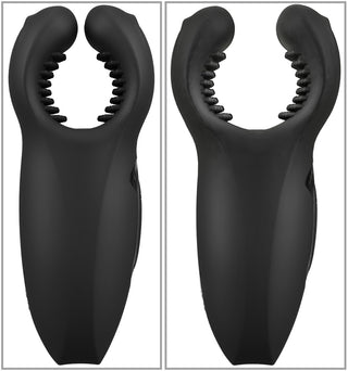 Rebel Man Wand Masturbator är en svart silikonleksak med en dubbelstiftad, öppen design, texturerade innerkanter och kraftfulla vibrationer för ökad njutning.