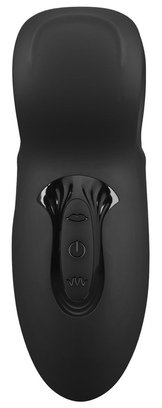 Rebel Man Wand Masturbator är en svart handhållen apparat med tre knappar, en ergonomisk böjd design och kraftfulla vibrationer – perfekt som en diskret penismasturbator för ökad njutning.