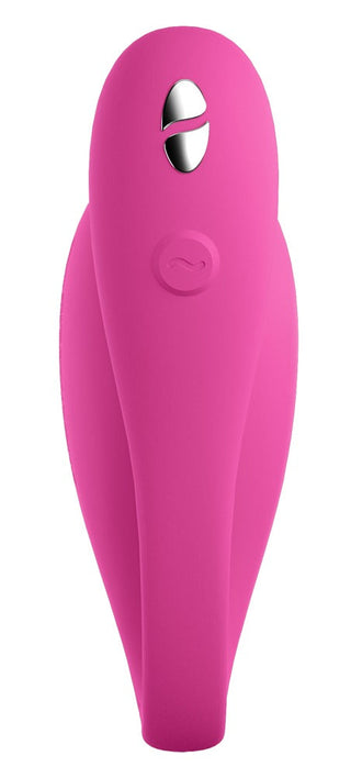Den rosa, ovala WeVibe Jive 2 med silverdetaljer och en rund knapp är ergonomiskt utformad för komfort och erbjuder sömlös kontroll via fjärrkontroll eller app.