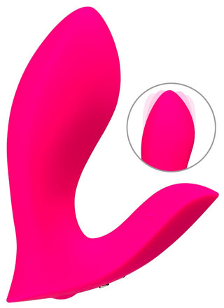 Lovense Flexer är en starkt rosa silikonvibrator med kurvad design och flexibel topp. Den vattentäta sexleksaken framhäver smidig form och funktionell elegans i närbild.