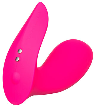 Lovense Flexer är en ljusrosa, böjd, vattentät sexleksak med två metallknappar på ytan.