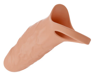 En persikofärgad skulptur med en abstrakt form, ett böjt handtag och en strukturerad yta, som påminner om den eleganta designen hos Realistixxx RealSleeve Close.