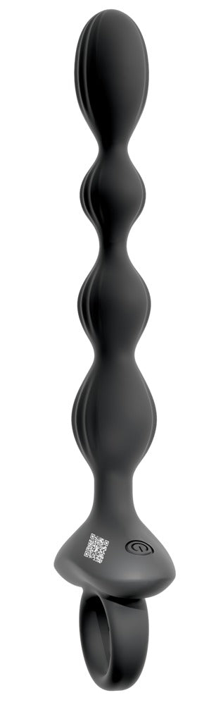 ANOS Flexible Anal Beads är anala pärlor i svart silikon med ett handtag med ögla, utformade för bekväm införing och enkel borttagning.