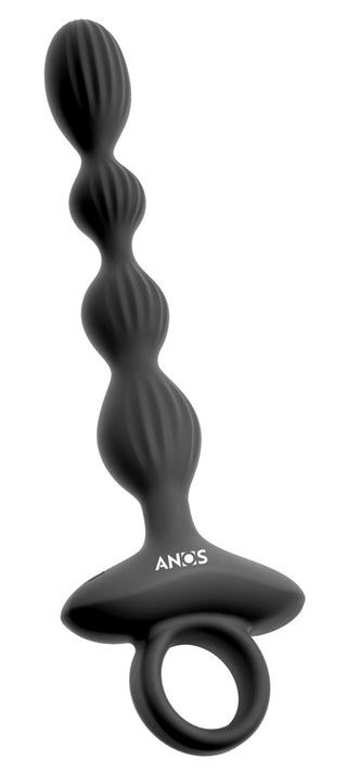 ANOS Flexible Anal Beads är svarta silikon analpärlor med ett slingat handtag vid basen, perfekt för dem som tycker om graderade anala spelupplevelser.
