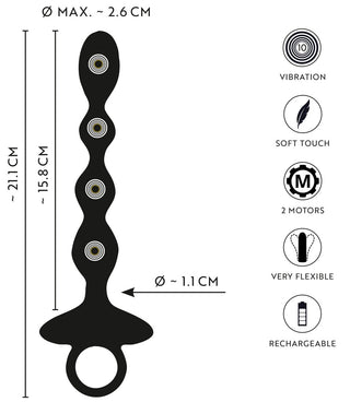 ANOS flexibla analpärlor: Svart silikon analpärlleksak med ringhandtag, flexibla pärlor, kraftfull vibration och uppladdningsbar design - utformad för komfort och njutning.