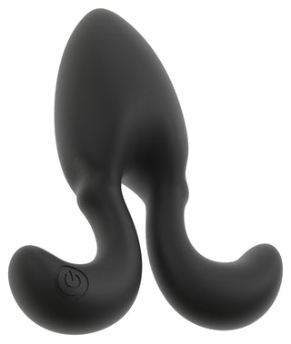 Buttplug med Flexibla Armar är en prostatamassagerare i svart silikon med två böjda armar och en strömknapp som ger intensiv analstimulans och riktad njutning.