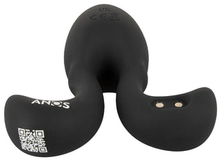 Buttplug med Flexibla Armar är en prostatamassageapparat i svart silikon med böjda tvillingarmar, QR-kod och två metalliska laddningspunkter för intensiv analstimulering, liknande en RC Vibrating Butt Plug.