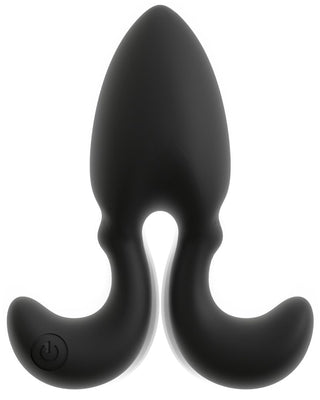 Buttplug med Flexibla Armar är en prostatamassagerare i svart silikon med två böjda armar, en strömknapp på vänster arm och är utformad som en vibrerande analplugg för ökad stimulering.