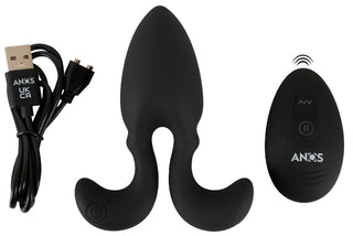 Buttplug med Flexibla Armar visas på en vit bakgrund, med fjärrkontroll, USB-laddning och flexibla armar för kraftfull anal stimulering och ökad njutning.